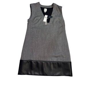 Maeve Anthropologie Sleeveless Sheath Dress Gray Black Faux Leather Hem XXS NWT